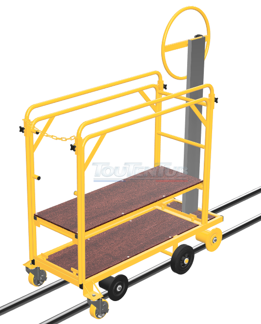 Chariot à volant de récolte sur rails